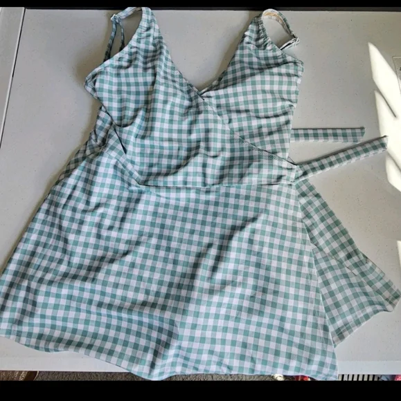 Old Navy Gingham Mini Swim Wrap Dress One High Tide 1 Pc Swimsuit Sz XL EUC - Picture 5 of 16